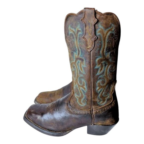 JUSTIN BOOTS 12' Square Toe Stampede Western Boot Size 9 - Picture 2 of 10